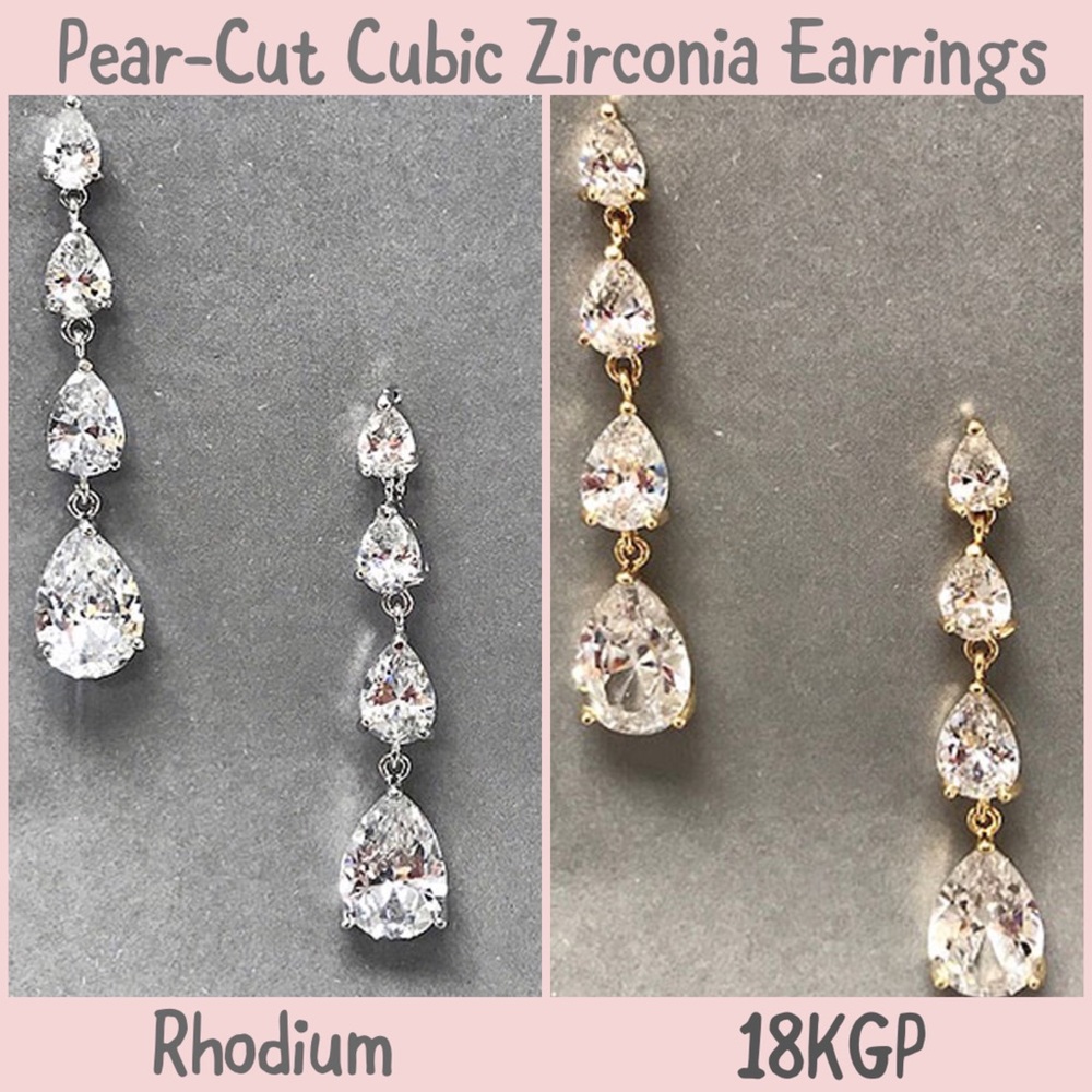 Pear Cut Cubic Zirconia Bridal Earrings-Boutique